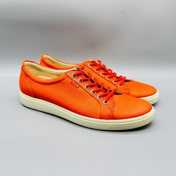 Ecco Shoes Womens Size 10 Orange Leather Soft 7 Lace Up Comfort Walking Sneakers - Picture 2 of 11